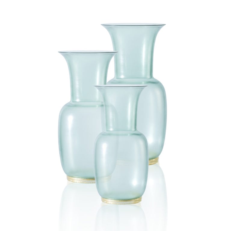 Venini Satin Vases Rio Green with Gold Leaf