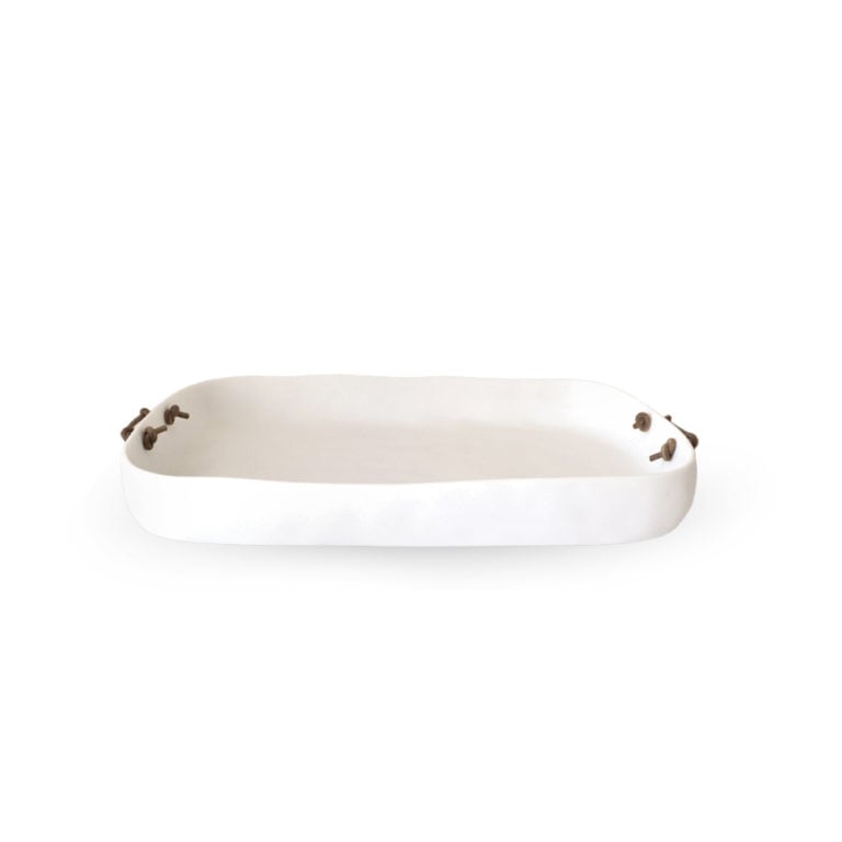 TF Design Extra Large Tray with Leather Handles White