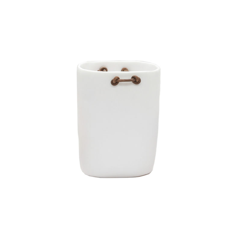 TF Design Water Bath Wastebasket with Leather Handles White TF Design Water Bath Wastebasket with Leather Handles White