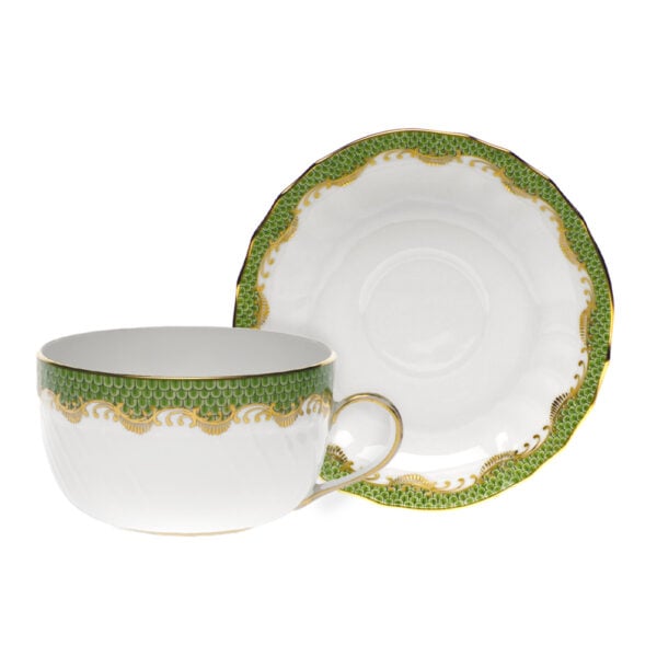 Herend Fish Scale Evergreen Canton Cup and Saucer Herend Fish Scale Evergreen Canton Cup and Saucer