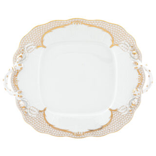 Herend Golden Elegance Square Cake Plate with Handles