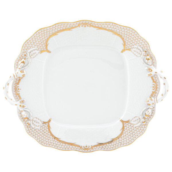 Herend Golden Elegance Square Cake Plate with Handles Herend Golden Elegance Square Cake Plate with Handles
