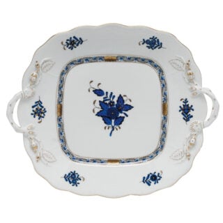 Herend Chinese Bouquet Black Sapphire Square Cake Plate with Handles
