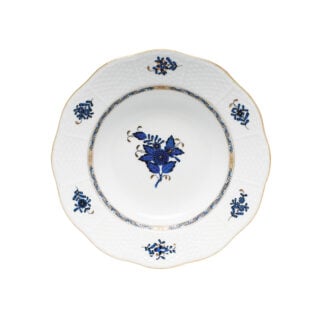 Herend Chinese Bouquet Black Sapphire Rim Soup Plate