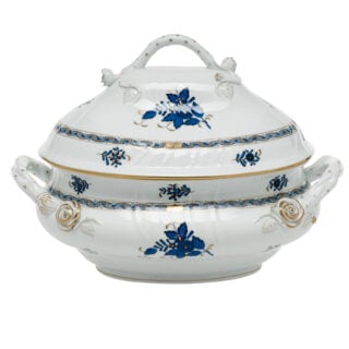 Herend Chinese Bouquet Black Sapphire Tureen with Branch Handles