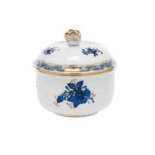 Herend Chinese Bouquet Black Sapphire Covered Sugar with Rose
