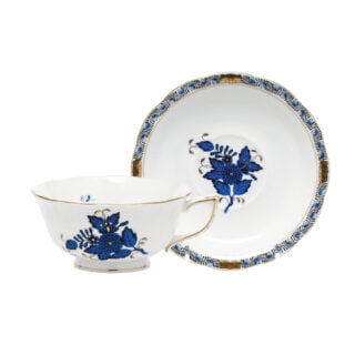 Herend Chinese Bouquet Black Sapphire Tea Cup and Saucer