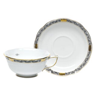 Herend Chinese Bouquet Garland Black Tea Cup and Saucer