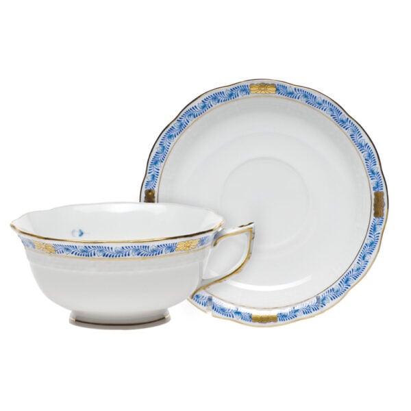 Herend Chinese Bouquet Garland Blue Tea Cup and Saucer Herend Chinese Bouquet Garland Blue Tea Cup and Saucer