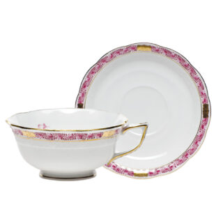 Herend Chinese Bouquet Garland Pink Tea Cup and Saucer