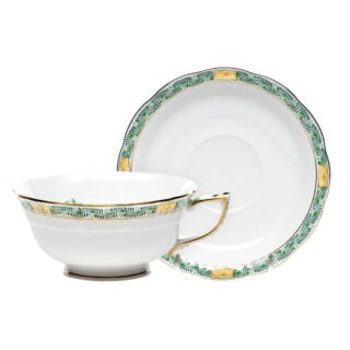Herend Chinese Bouquet Garland Green Tea Cup and Saucer