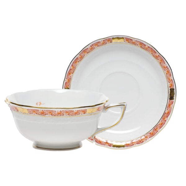 Herend Chinese Bouquet Garland Rust Tea Cup and Saucer