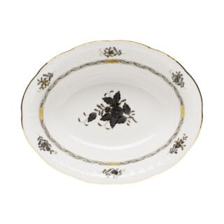 Herend Chinese Bouquet Black Oval Vegetable Dish