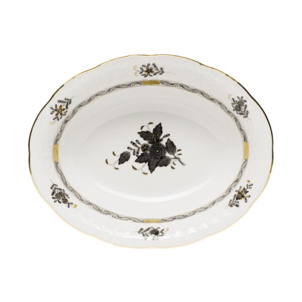 Herend Chinese Bouquet Black Oval Vegetable Dish Herend Chinese Bouquet Black Oval Vegetable Dish