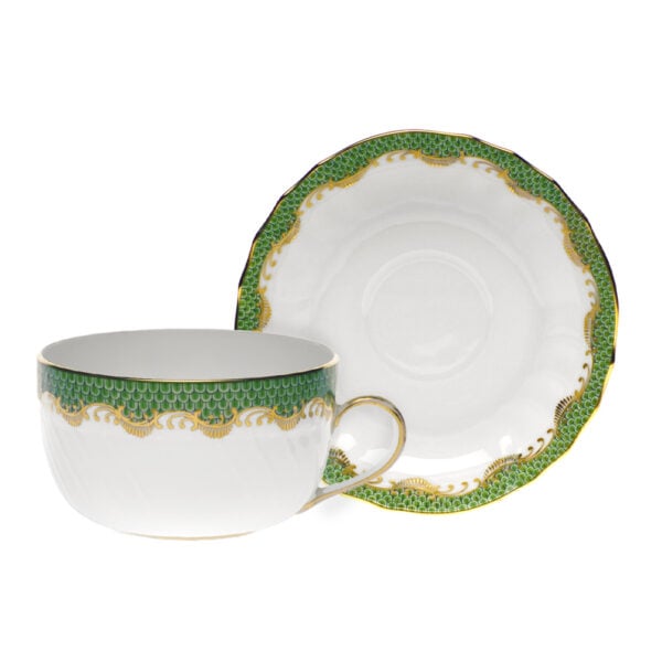 Herend Fish Scale Jade Canton Cup and Saucer Herend Fish Scale Jade Canton Cup and Saucer