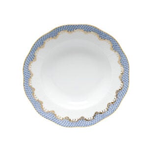 Herend Fish Scale Light Blue Rim Soup Plate