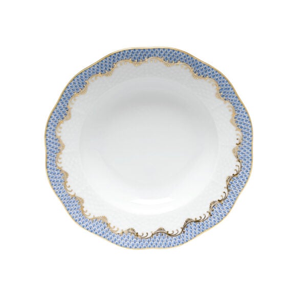 Herend Fish Scale Light Blue Rim Soup Plate Herend Fish Scale Light Blue Rim Soup Plate