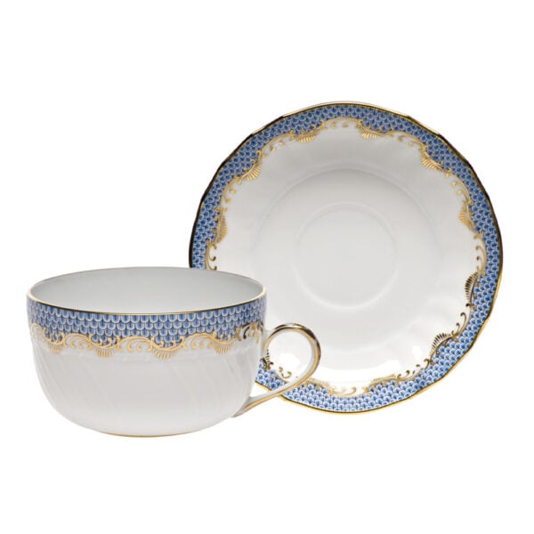 Herend Fish Scale Light Blue Canton Cup and Saucer