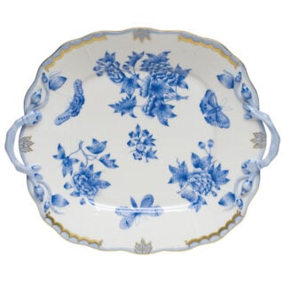 Herend Fortuna Blue Square Cake Plate with Handles