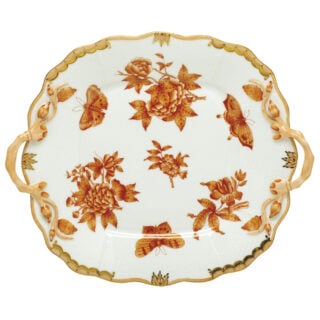 Herend Fortuna Rust Square Cake Plate with Handles