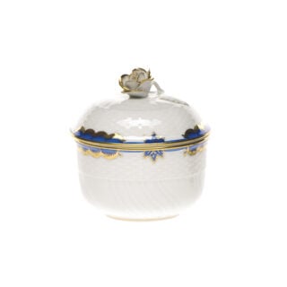 Herend Princess Victoria Blue Covered Sugar with Rose