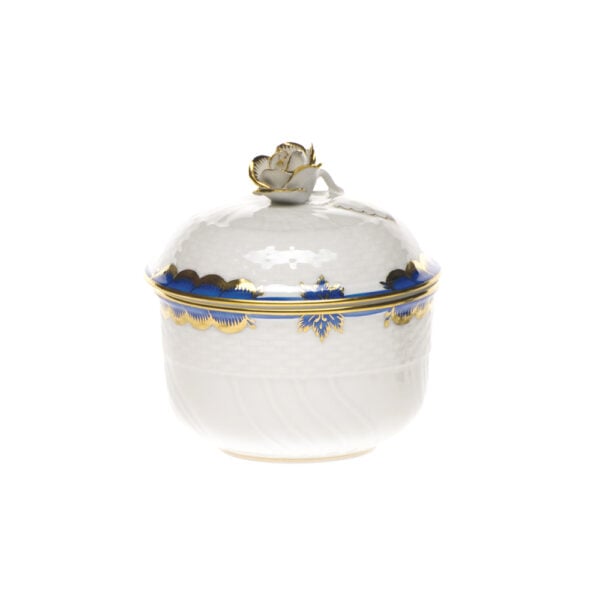 Herend Princess Victoria Blue Covered Sugar with Rose Herend Princess Victoria Blue Covered Sugar with Rose