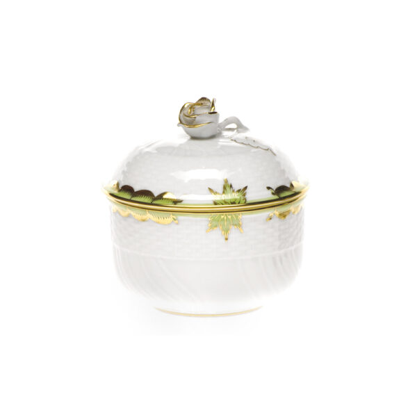 Herend Princess Victoria Green Covered Sugar with Rose