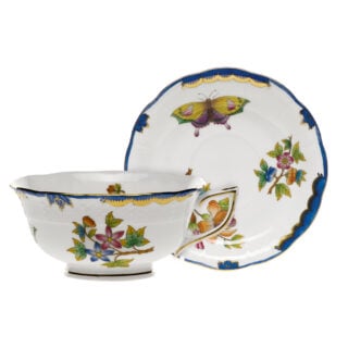 Herend Queen Victoria Blue Tea Cup and Saucer