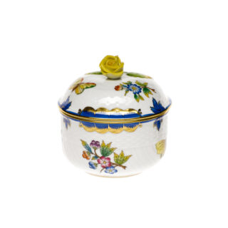 Herend Queen Victoria Blue Covered Sugar with Rose