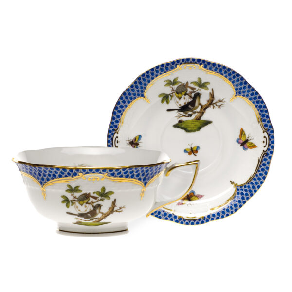 Herend Rothschild Bird Blue Tea Cup and Saucer Herend Rothschild Bird Blue Tea Cup and Saucer