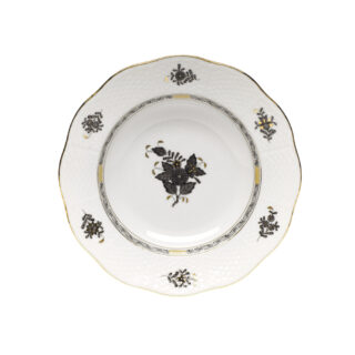 Herend Chinese Bouquet Black Rim Soup Plate