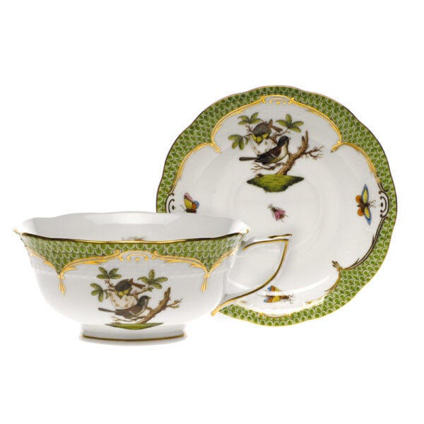 Herend Rothschild Bird Green Tea Cup and Saucer Herend Rothschild Bird Green Tea Cup and Saucer