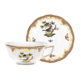 Herend Rothschild Bird Brown Tea Cup and Saucer | Kneen & Co