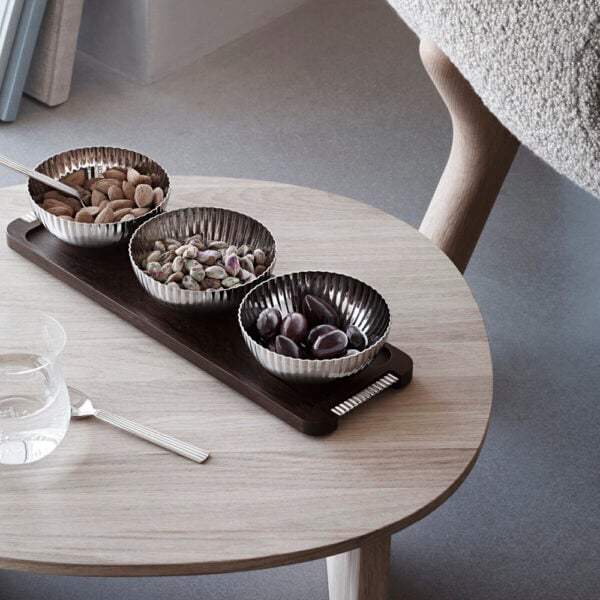 Georg Jensen Bernadotte Triple Bowl Set on Wooden Tray Georg Jensen Bernadotte Triple Bowl Set on Wooden Tray