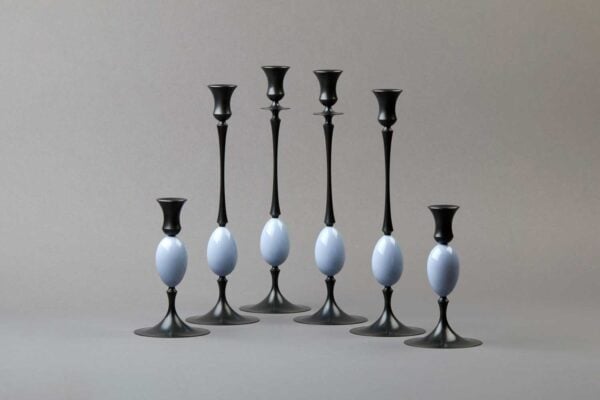 E.R. Butler Biedermeier Candlesticks Oxidized Bronze with Ibis Egg E.R. Butler Biedermeier Candlesticks Oxidized Bronze with Ibis Egg