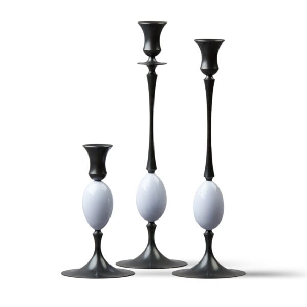 E.R. Butler Biedermeier Candlesticks Oxidized Bronze with Nightingale Egg E.R. Butler Biedermeier Candlesticks Oxidized Bronze with Nightingale Egg
