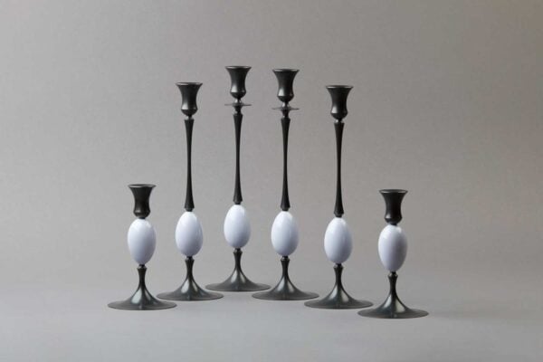 E.R. Butler Biedermeier Candlesticks Oxidized Bronze with Nightingale Egg E.R. Butler Biedermeier Candlesticks Oxidized Bronze with Nightingale Egg