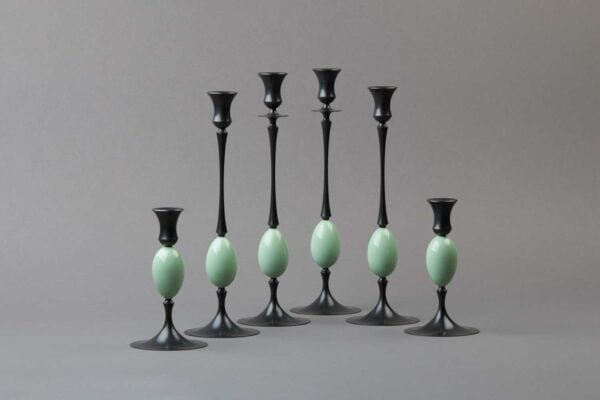E.R. Butler Biedermeier Candlesticks Oxidized Bronze with Thrush Egg E.R. Butler Biedermeier Candlesticks Oxidized Bronze with Thrush Egg