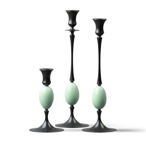 E.R. Butler Biedermeier Candlesticks Oxidized Bronze with Thrush Egg E.R. Butler Biedermeier Candlesticks Oxidized Bronze with Thrush Egg