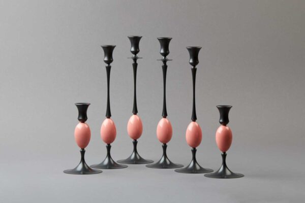 E.R. Butler Biedermeier Candlesticks Oxidized Bronze with Wren Egg E.R. Butler Biedermeier Candlesticks Oxidized Bronze with Wren Egg