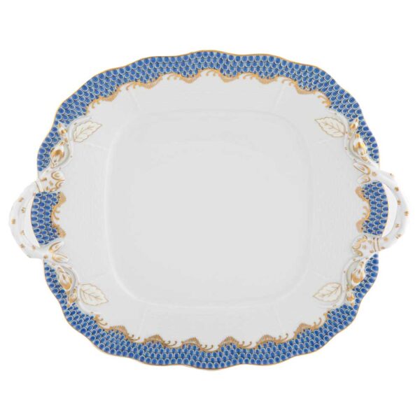 Herend Fish Scale Blue Cake Plate with Handles Herend Fish Scale Blue Cake Plate with Handles