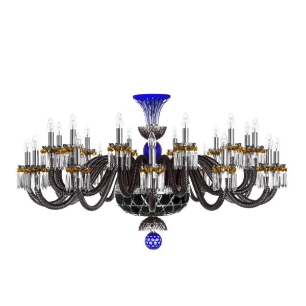 Saint-Louis Crystal Arlequin 24-Light Horizontal Chandelier Dark Blue and Black Saint-Louis Crystal Arlequin 24-Light Horizontal Chandelier Dark Blue and Black