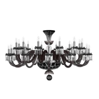 Saint-Louis Crystal Arlequin 24-Light Horizontal Chandelier Black and Clear Satin