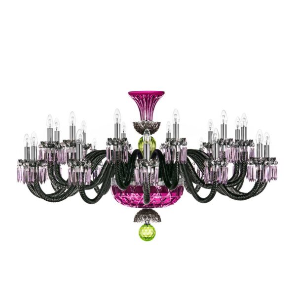 Saint-Louis Crystal Arlequin 24-Light Horizontal Chandelier Amethyst and Chartreuse Green Saint-Louis Crystal Arlequin 24-Light Horizontal Chandelier Amethyst and Chartreuse Green