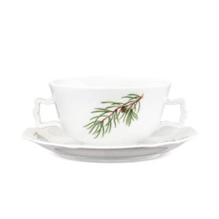 Augarten Fir Branches with Golden Pinecone Bouillon Cup and Saucer