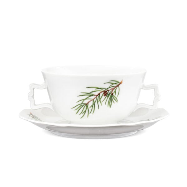 Augarten Fir Branches with Golden Pinecone Bouillon Cup and Saucer Augarten Fir Branches with Golden Pinecone Bouillon Cup and Saucer