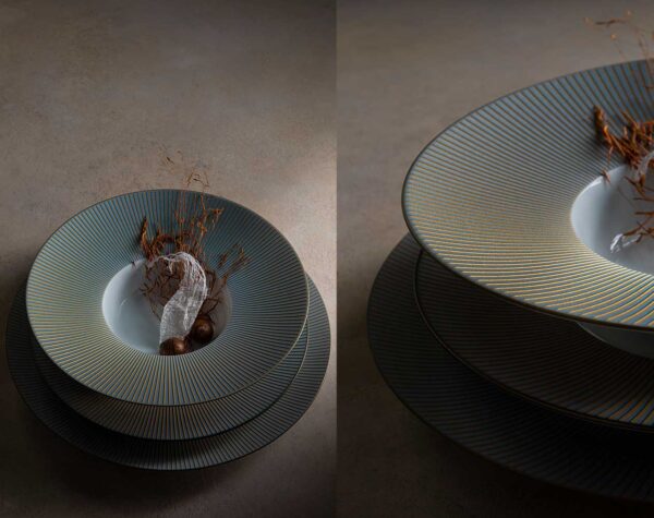 J.L Coquet Boléro Blue Irisé Dinnerware, Handcrafted Limoges Porcelain Dinnerware