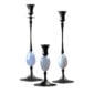 E.R. Butler Biedermeier Candlesticks Oxidized Bronze with Blue Chalcedony Egg
