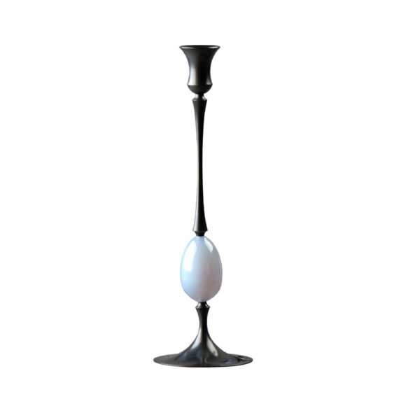 E.R. Butler Biedermeier Oxidized Bronze Candlestick no. 207 with Blue Chalcedony Egg