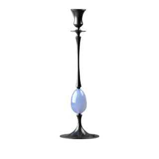 E.R. Butler Biedermeier Oxidized Bronze Candlestick no. 211 with Blue Chalcedony Egg